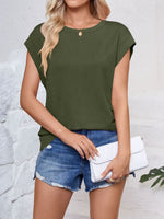 Textured Round Neck Cap Sleeve Blouse