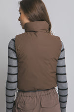 High Collar Cropped Vest with Cargo Pockets
