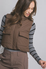 High Collar Cropped Vest with Cargo Pockets
