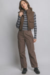 High Collar Cropped Vest with Cargo Pockets