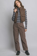 High Collar Cropped Vest with Cargo Pockets