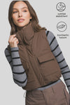 High Collar Cropped Vest with Cargo Pockets