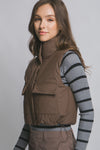 High Collar Cropped Vest with Cargo Pockets