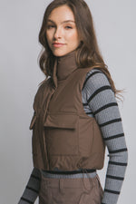 High Collar Cropped Vest with Cargo Pockets