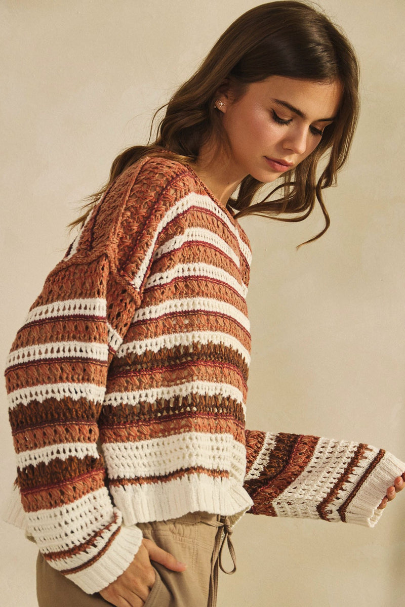 Luxe Crochet Stripe Sweater