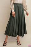 Plus Pleated Long Skirt with Elastic Waist Band