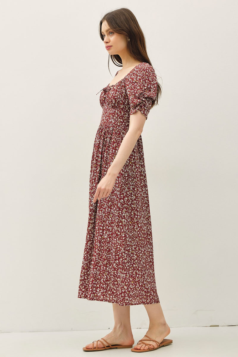 Ruched Bust Dress With Volume Sleeves