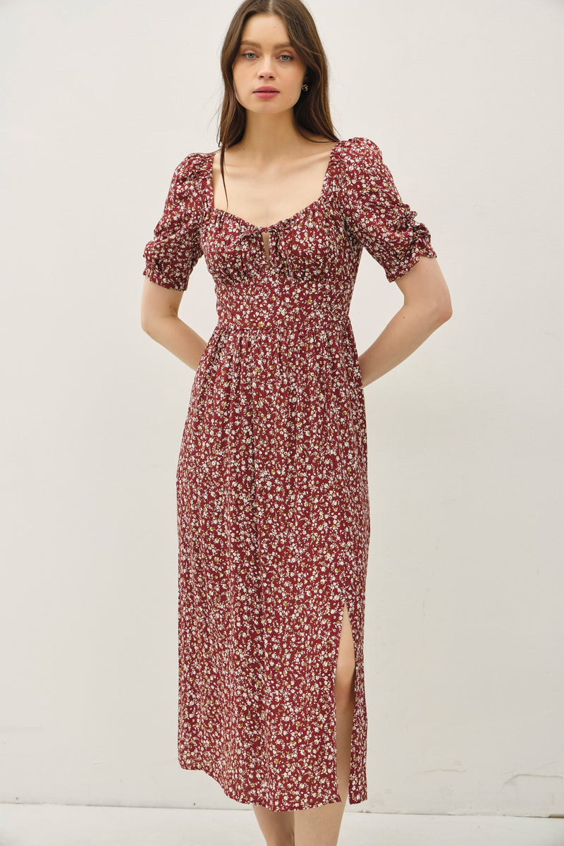 Ruched Bust Dress With Volume Sleeves