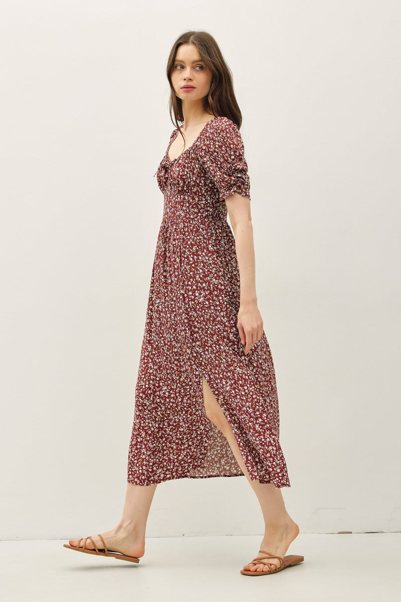 Ruched Bust Dress With Volume Sleeves
