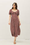 Ruched Bust Dress With Volume Sleeves