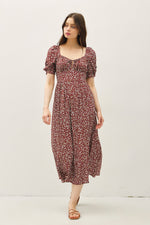 Ruched Bust Dress With Volume Sleeves