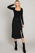 Satin Front Slit Midi Skirt