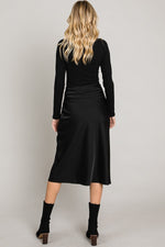 Satin Front Slit Midi Skirt