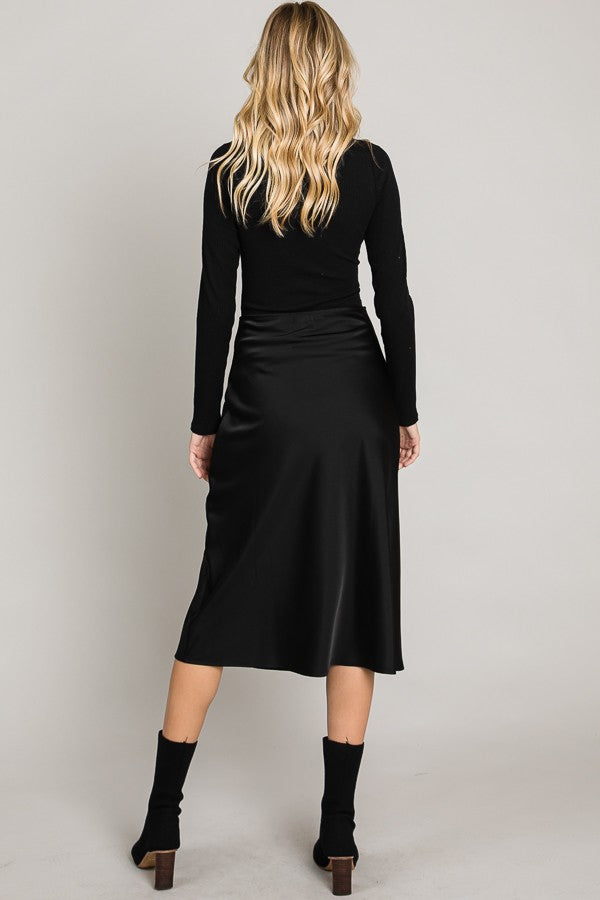 Satin Front Slit Midi Skirt