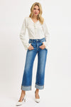 RISEN Mid Rise Crop Straight Cuffed Jeans