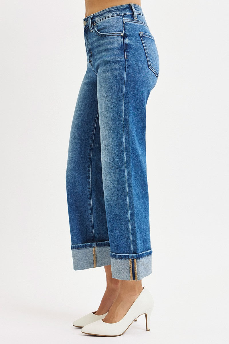 RISEN Mid Rise Crop Straight Cuffed Jeans
