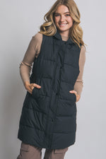 Hooded Long Quilted Puffer Vest