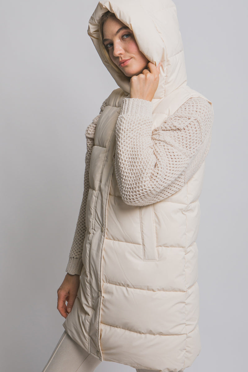 Hooded Long Quilted Puffer Vest