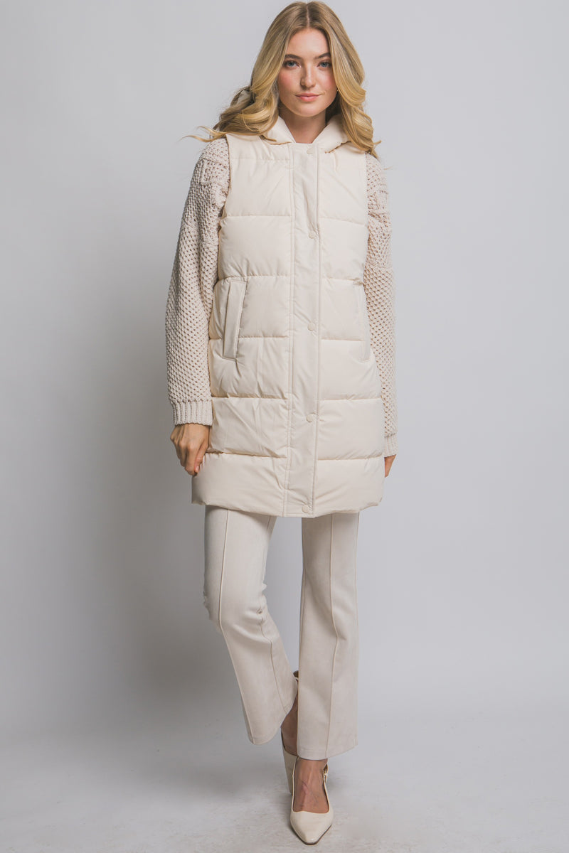 Hooded Long Quilted Puffer Vest