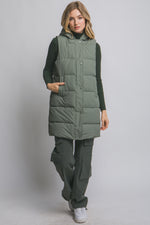 Hooded Long Quilted Puffer Vest