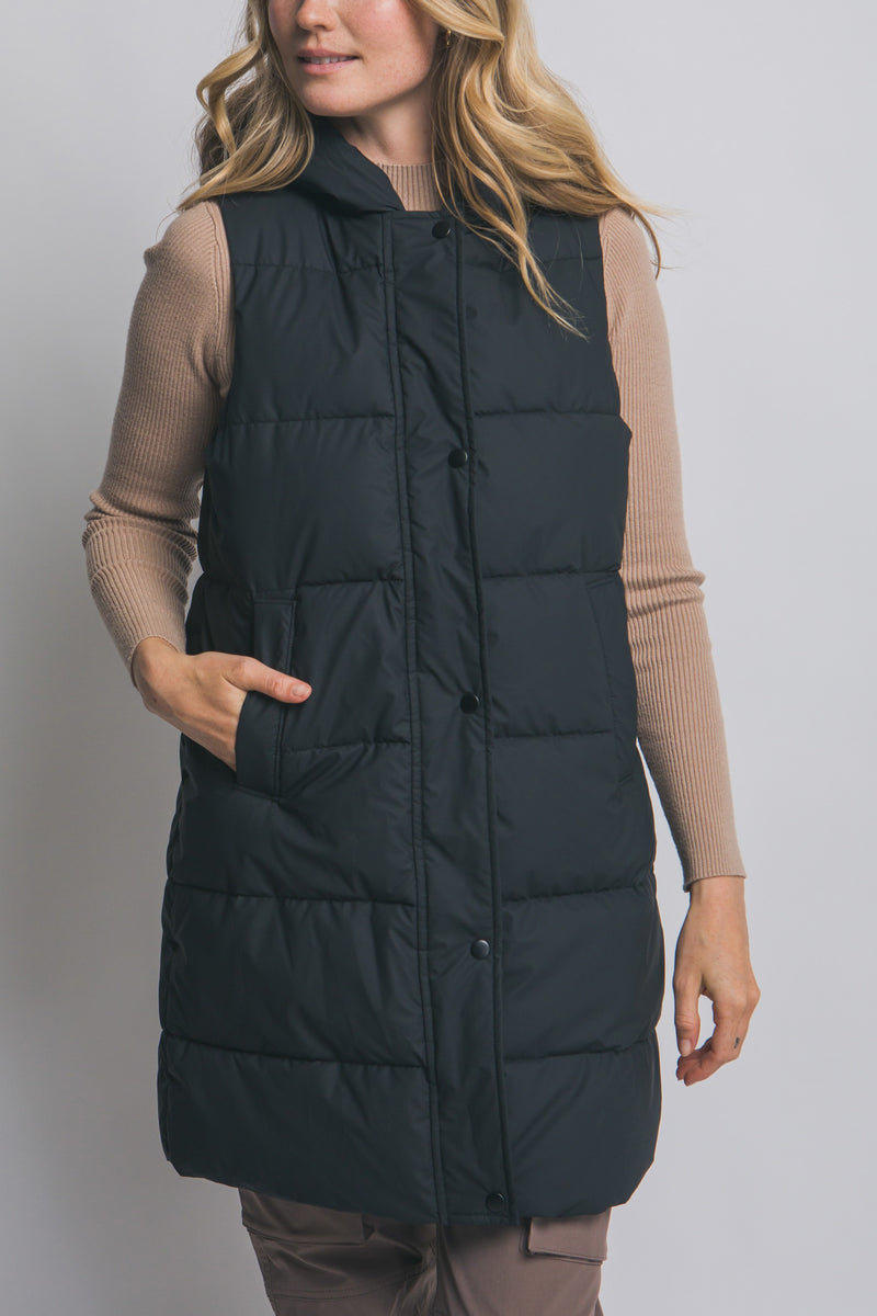 Hooded Long Quilted Puffer Vest