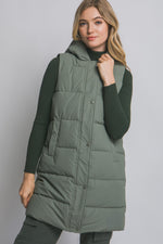 Hooded Long Quilted Puffer Vest