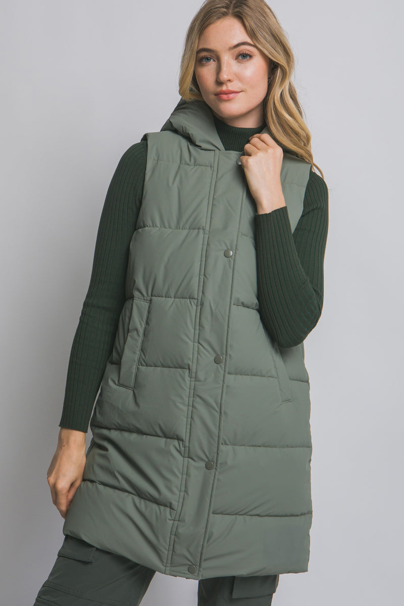Hooded Long Quilted Puffer Vest