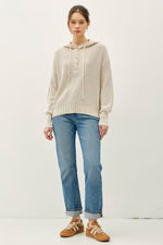 Chunky Knit Henley Hoodie Sweater