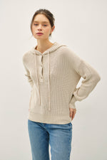Chunky Knit Henley Hoodie Sweater