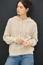 Chunky Knit Henley Hoodie Sweater