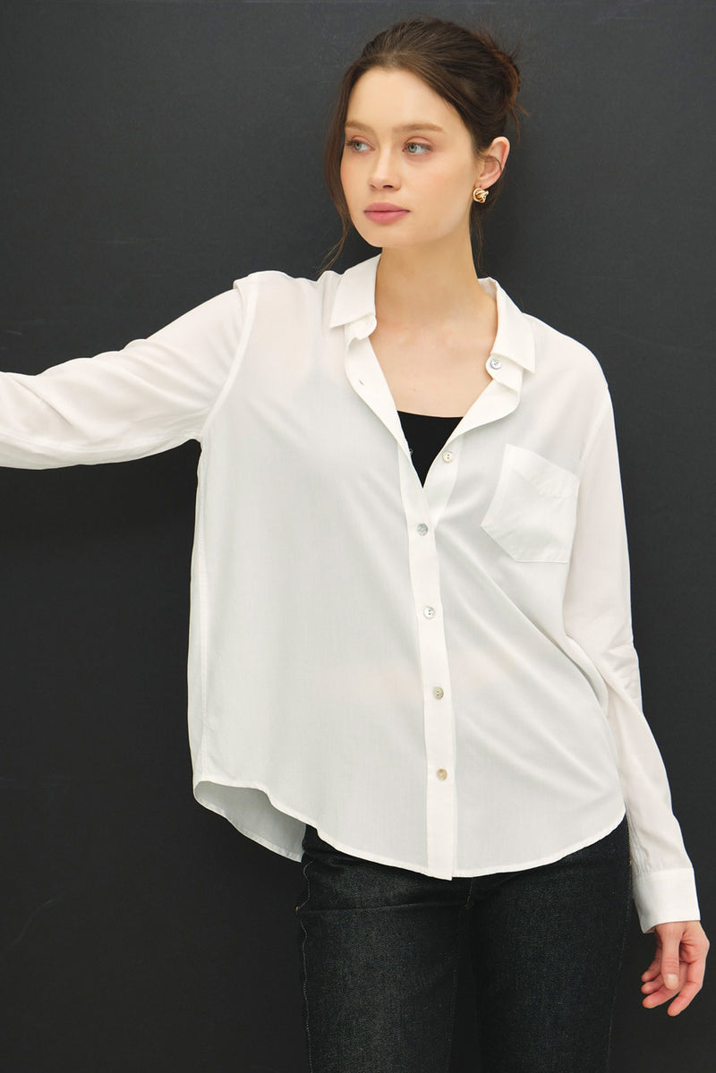 Classic Cut Button Up Long Sleeve Top