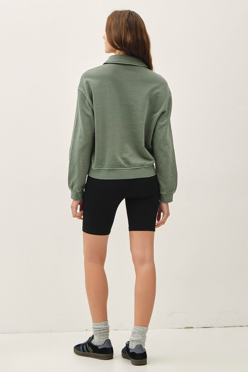 Acid Wash Collared Henley Pullover Sweatshirt