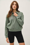Acid Wash Collared Henley Pullover Sweatshirt
