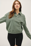Acid Wash Collared Henley Pullover Sweatshirt