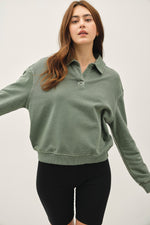 Acid Wash Collared Henley Pullover Sweatshirt