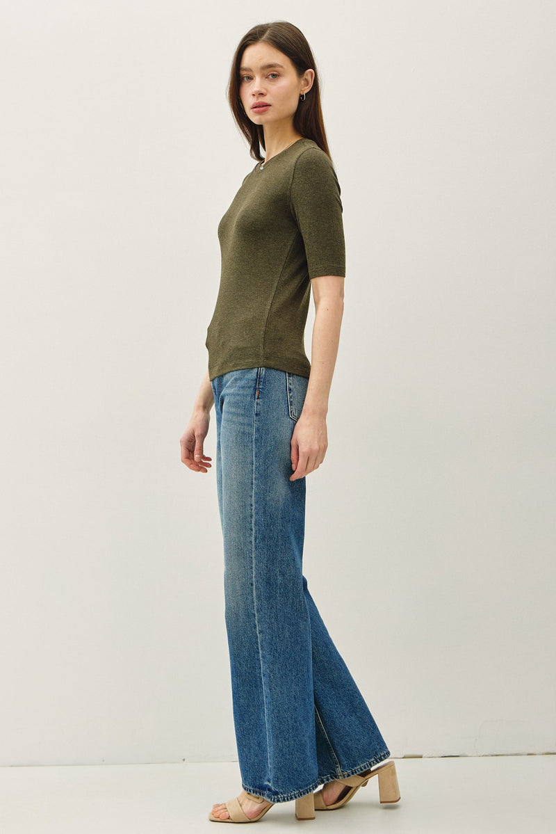 Modal Classic Ribbed Crewneck Short Sleeve Top