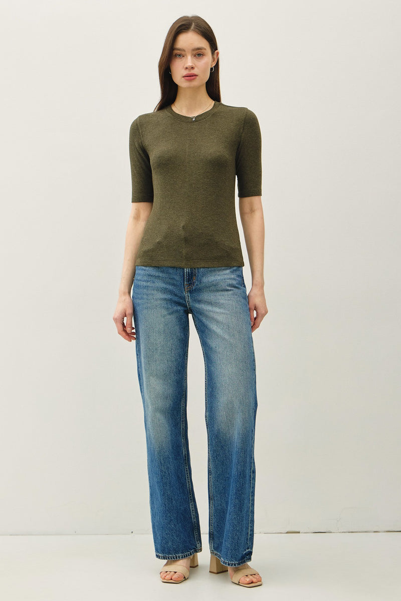 Modal Classic Ribbed Crewneck Short Sleeve Top