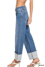 Zenana High Rise Cuffed Wide Leg Jean