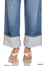 Zenana High Rise Cuffed Wide Leg Jean