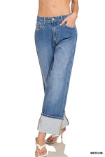 Zenana High Rise Cuffed Wide Leg Jean