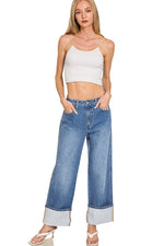 Zenana High Rise Cuffed Wide Leg Jean