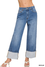 Zenana High Rise Cuffed Wide Leg Jean