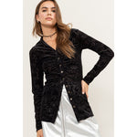 Certain To Charm Burnout Velvet Ruched Shirt