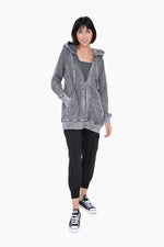 Oversized Mineral Washed Zip-Up Hooded Jacket