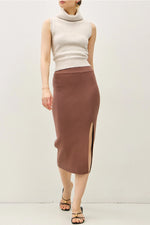 Ribbed Knit Sweater Midi Skirt with Side Slit