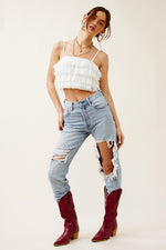 Ruffled Tulle Tiered Cropped Tank Top