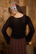 Bell Sleeve Front Button Crochet Knit Cardigan