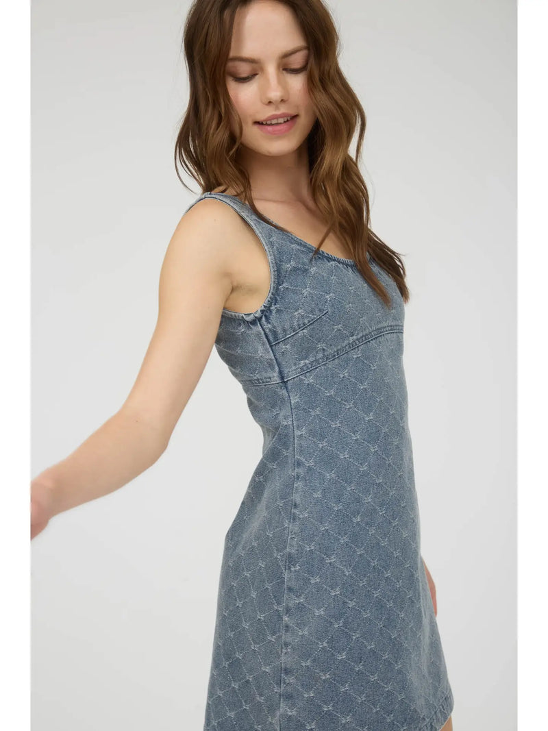 Bow Pattern Sleeveless Denim Mini Dress