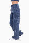 Mineral Wash Wide Leg Cotton Cargo Pants