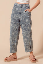 So Me Mid Rise Floral Denim Barrel Jeans